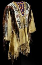 Old Style Beige Buckskin Suede Hide Fringes Beaded Powwow War Shirt NHS02 picture