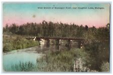 1924 West Branch Muskegon River Houghton Lake Michigan MI Hand-Colored Postcard picture