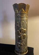 Vtg 75mm 1916 WW1 Trench Art Hand Hammered Brass Shell Vase 11 1/2