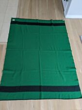 Vintage H.B. Horn Bros Canadian Made 100% Wool Blanket Green W/ Black Stripes picture