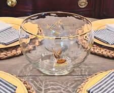 RARE Vintage NED SMITH PUNCH BOWL Barware 4 Fowl & Gold Rim WV GLASS EUC picture