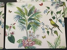 RARE *Pottery Barn CORK MAT Lia Palm Table 6 PLACEMATS Birds FLOWERS Pink picture