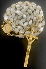 Vintage Moon Glow Bead 5 Decade Petite Rosary, Gold Tone Crucifix Italy picture