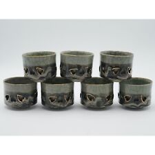 Vintage Obori Somayaki Sama Ware Crackle Double Wall Tea Cups Set of 7 Japan picture