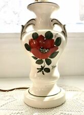 Vintage Hedy Lamp 19” Ceramic  White Red Gold Trim Tiny Chip at base See Photos picture