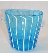 Vtg Italy 1970s Venini For Disaronno Light Blue, White, & Clear Wine Cooler Ice picture