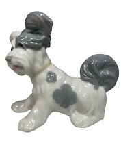 Lladro 4643 Skye Terrier Dog Figurine Gray White Tan Bow Glossy Finish Retired picture