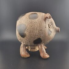 Art Pottery Pig Piggy Bank Cork Bottom Handmade Stoneware Signed picture