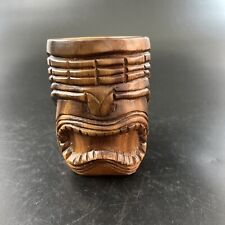 Vintage Hand Carved Tribal Wood Tiki Bar Beer Mug Cup Hawaiian Warrior Decor picture