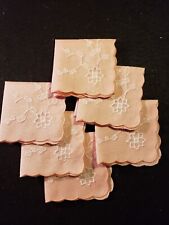 Set 6 Vtg Madeira Style Peach Linen Blend Organdy Embroidered Scallop Napkins picture