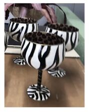 THREE Vintage Cool-Ade Wine Glass Hand painted Signed Zebra Art For The Table picture