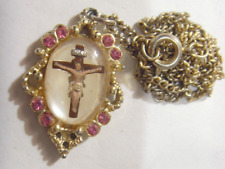 1930s antiqu catholic reverse intaglio crucifix religious pendant necklace 53104 picture