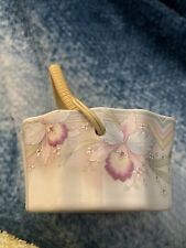 Vintage Russ Berrie Co. Floral Trinket/Basket with Handle -Porcelain Japan picture