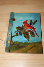Handmade Handpainted Cardinal Song Bird Reference Book Hinged Wooden Cover picture
