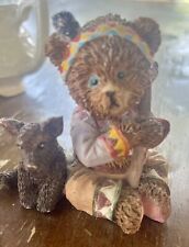 Native American Resin Teddy Bear  Figurine W/Dog/Wolf Collectible picture