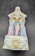 Antique French Porcelain Holy Water Font Religion Cross Madonna 7.25