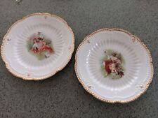 Atq Molded Porcelain Beaded Gold Trim with Cherub-Mother German Plates 7 1/2