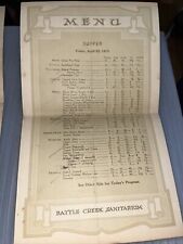 1915 Menu & Program for Battle Creek Sanitarium: Seventh Day Adventist Michigan picture