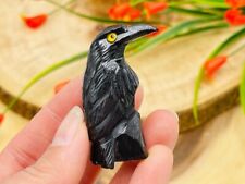Black Onyx Raven Figurine, Crystal Animal Bird Carving, Standing Raven Statuette picture
