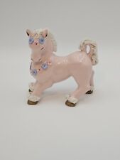 Vintage 1950's Pink Spaghetti Horse White Mane Flowers Rhinestones Made In Japan picture