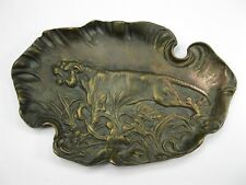 Antique Heavy Solid Bronze / Brass Stalking Hunting TIGER Trinket Dish picture