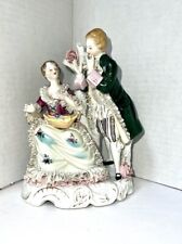 Bon China Lace Courting Figurine Couple 7”  Tall Porcelain Statue picture