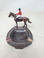 Jockey Riding Horse Horseshoe Ashtray Made in Occupied Japan Metal Bronze vtg picture