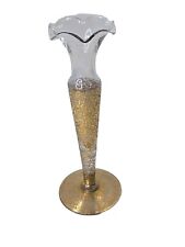 Vintage Ransgil Gold Overlay Decorated Crystal Glass Fluted Bud Vase 6.25