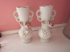 Two Vintage 52/176  Bud Vases 3D Flowers Porcelain picture