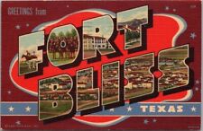 FORT BLISS Texas Large Letter Greetings Postcard Curteich Linen WWII 1943 Cancel picture