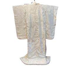 Vintage Japanese Pure Silk Kimono Uchikake Wedding White flower embroidery (u41) picture