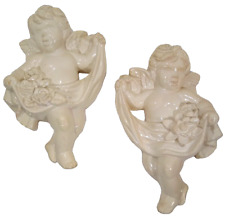 Cherubs Cream Colored Plaster Cottage Art Handcrafted Two Piece Set Painted Wall picture