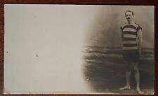 ATQ 1903 RPPC Man Striped Swimsuit Mustache Atlantic City NJ Souvenir Postcard picture