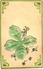 Beautiful Four Leaf With Small Blue Flowers, Embossed Postcard picture