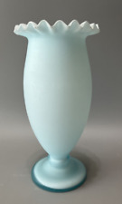 Vintage Burmese Aqua/Light Blue Frosted Case Glass Vase Crimped Ruffled Edge picture