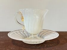 Vintage Mid Mod Murano Art Glass White Latticino Teacup & Saucer - Attr Salviati picture