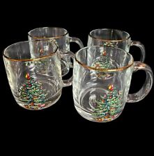 Vintage Christmas Tree Mugs Coffee Tea Hot Chocolate Luminarc USA Clear Set of 4 picture