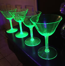 2 Vaseline/Uranium green depression Wine/Cordial Glasses. Different Patterns picture