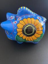 Vibrant Talavera Piggy Bank | Colorful Handmade Mexican Art Sun Flower Theme picture