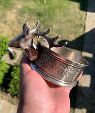 Antique Arts & Crafts Hammered Austria Silver Plated Stags Head Ashtray picture