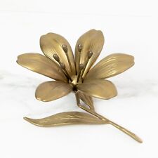 VTG Hollywood Regency MCM Brass Lily Ashtray With 6 Removable Petals & Stand picture