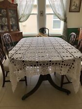Vintage White Cotton Hand Crochet Dining Room Tablecloth 118