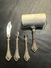 Antique Daffodil Flowers Silver Handle Letter Writing 4 Piece Desk Set picture