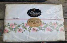 vintage Fieldcrest Duracale Pink Roses White Full Flat Sheet NOS embroidered picture