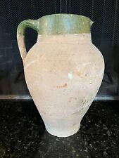 FRENCH ANTIQUE POTTERY AUTHENTIC JUG - JAR GLAZED WITH GREEN picture