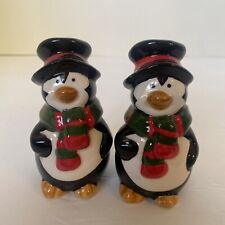 Penguin with Black Top Hats Salt & Pepper Shakers Christmas Winter Holiday Scarf picture