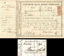 Thomas A. Scott Signed Junction Rail Road Co. - 1864 Autographed Stock - Autogra picture