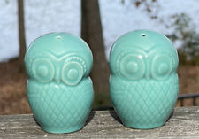 Ceramic Blue Aqua Owl Salt and Pepper Shakers Set w Stoppers Approx 3