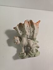 Vintage Occupied Japan Bisque Angel/Cherub Holding A Shell Planter. picture