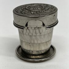 Vtg Collapsible Aluminum Tin Metal Traveling Drinking Cup W/Lid, Floral Design picture
